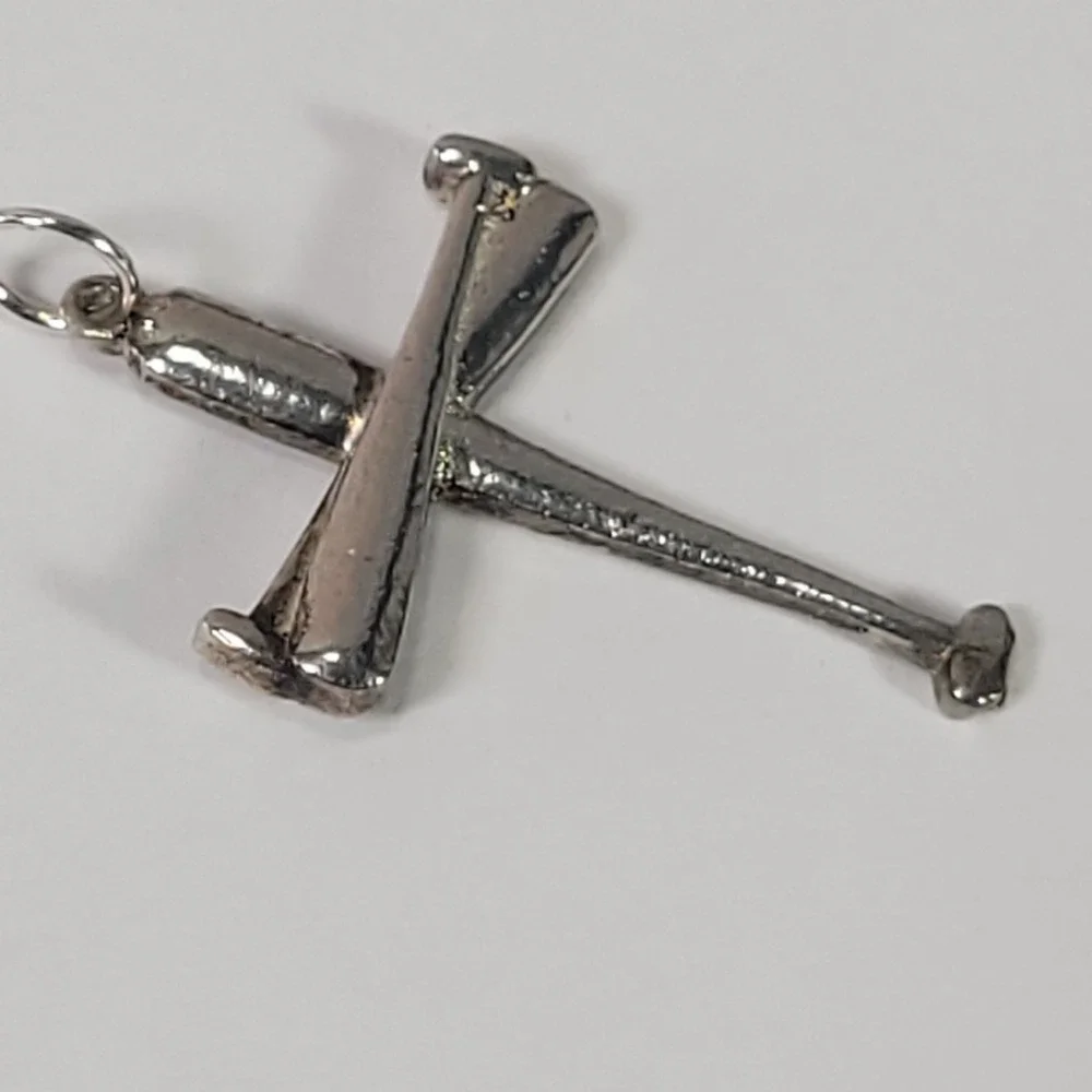 Silver Sterling Baseball Bat Cross Pendant Unisex 925 Sports Jewelry